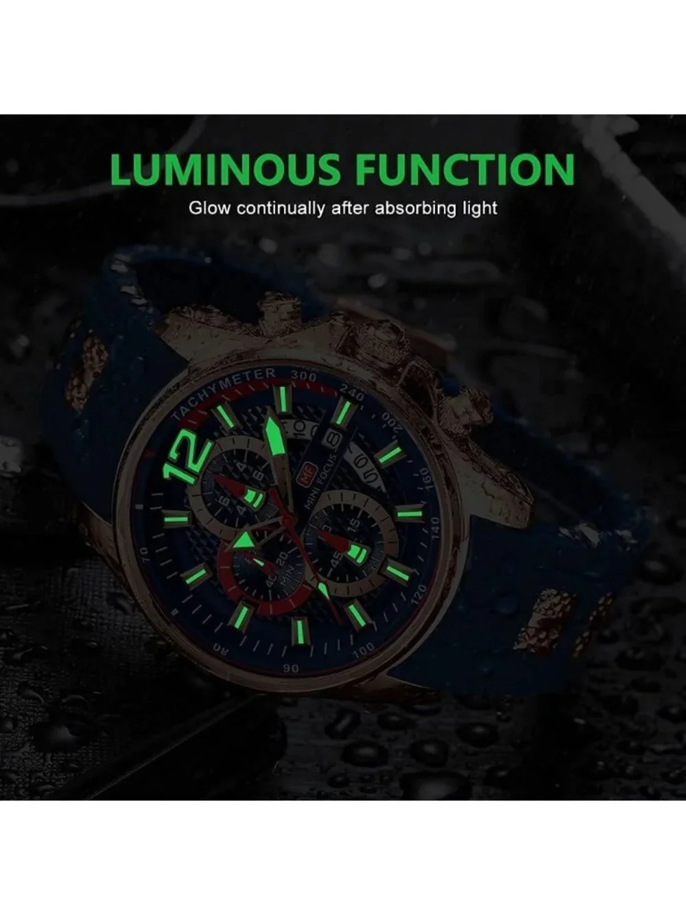 Men's Gold Blue Chronograph Waterproof Sport Military Analog Quartz Wrist Watch